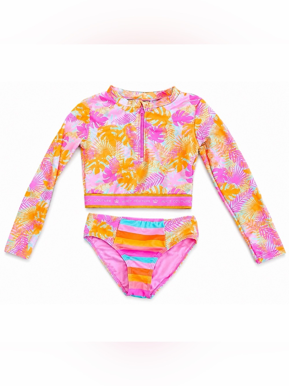 Juicy Couture Pink & Orange Tropical Long-Sleeve Rashguard Set girls size 8